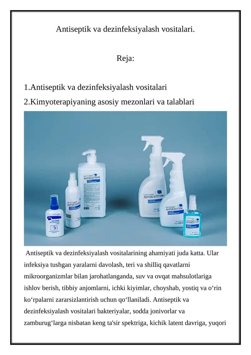 Antiseptik va dezinfeksiyalash vositalari 1