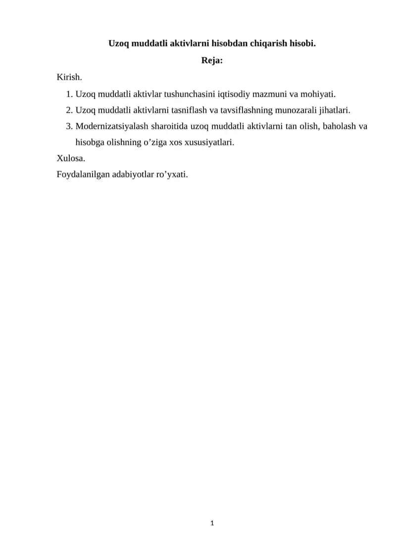 Uzoq muddatli aktivlarni hisobdan chiqarish hisobi 1