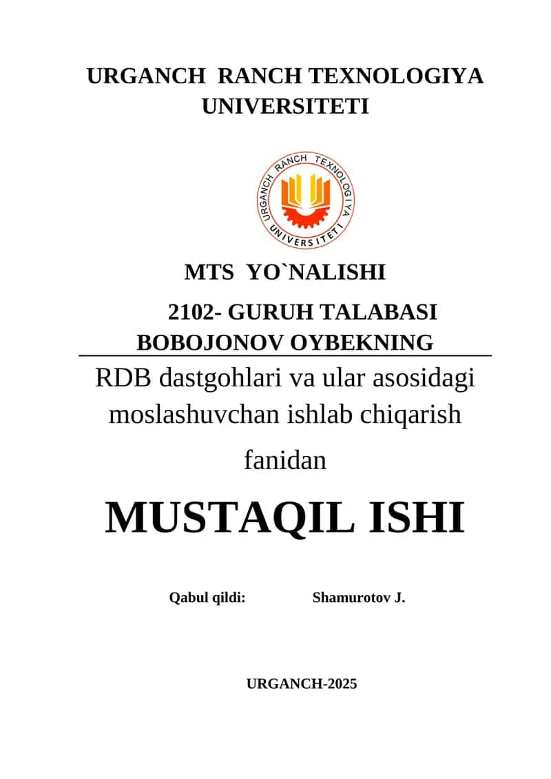 RDB dastgohlari va ular asosidagi moslashuvchan ishlab chiqarish 1
