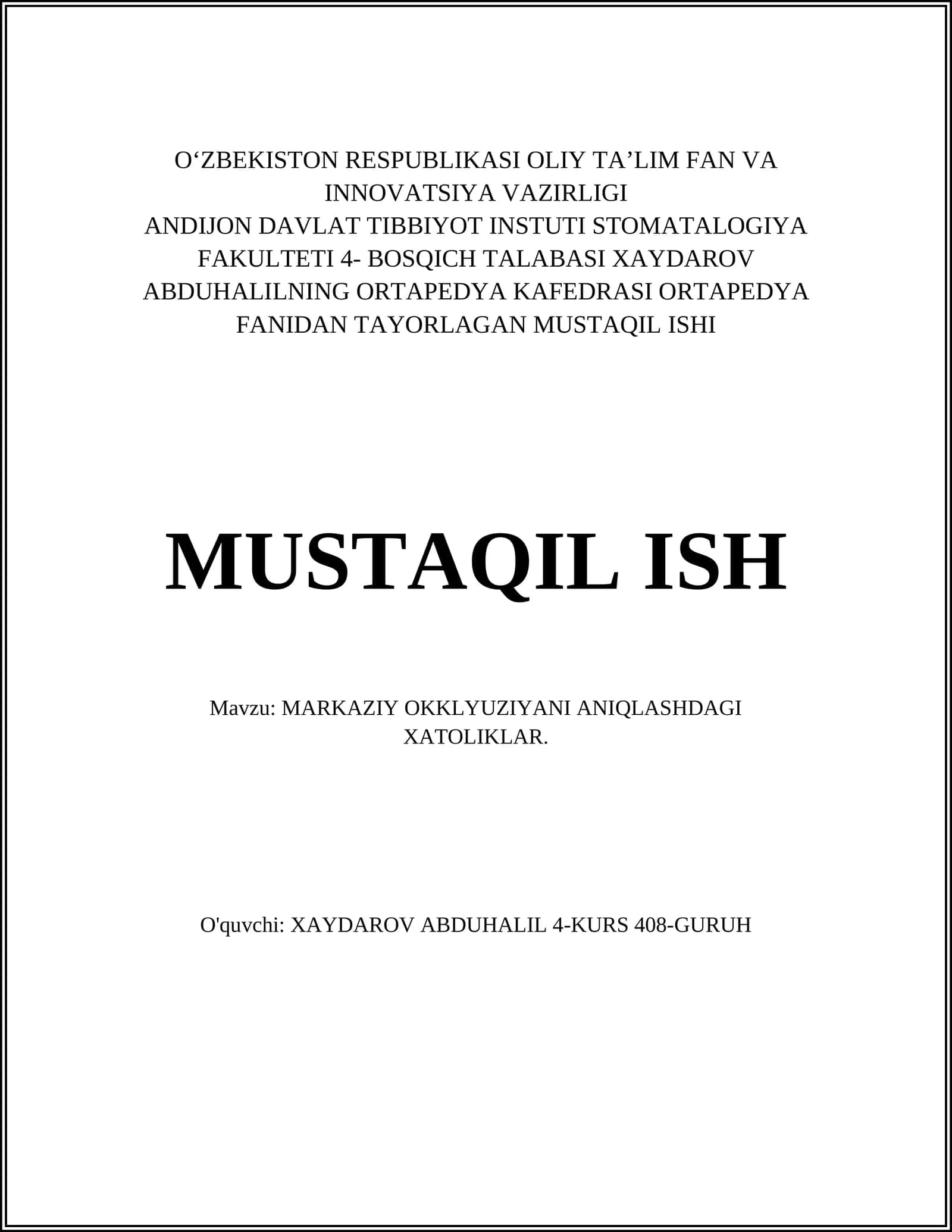 MARKAZIY OKKLYUZIYANI ANIQLASHDAGI XATOLIKLAR 1