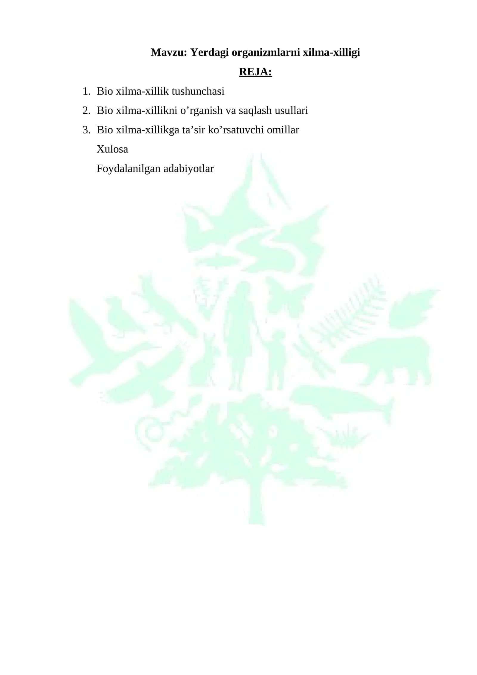 Yerdagi organizmlarni xilma-xilligi 1