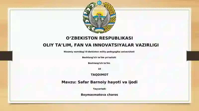 Safar Barnoiy hayoti va ijodi