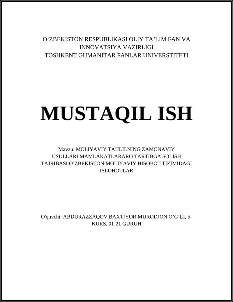Zamonaviy moliyaviy tahlil usullari 1