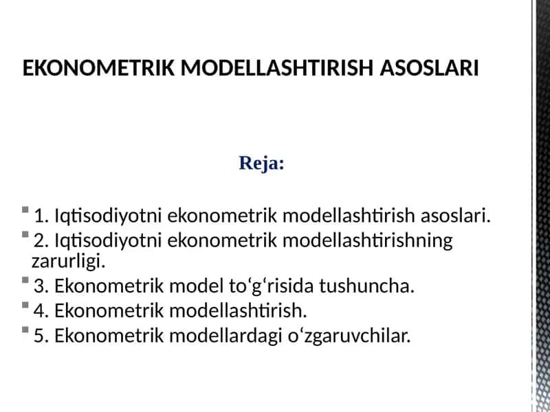 Ekonometrik modellashtirish asoslari 1