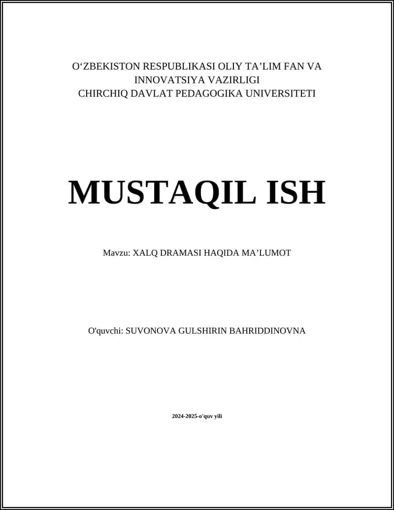 Xalq dramasi haqida ma’lumot