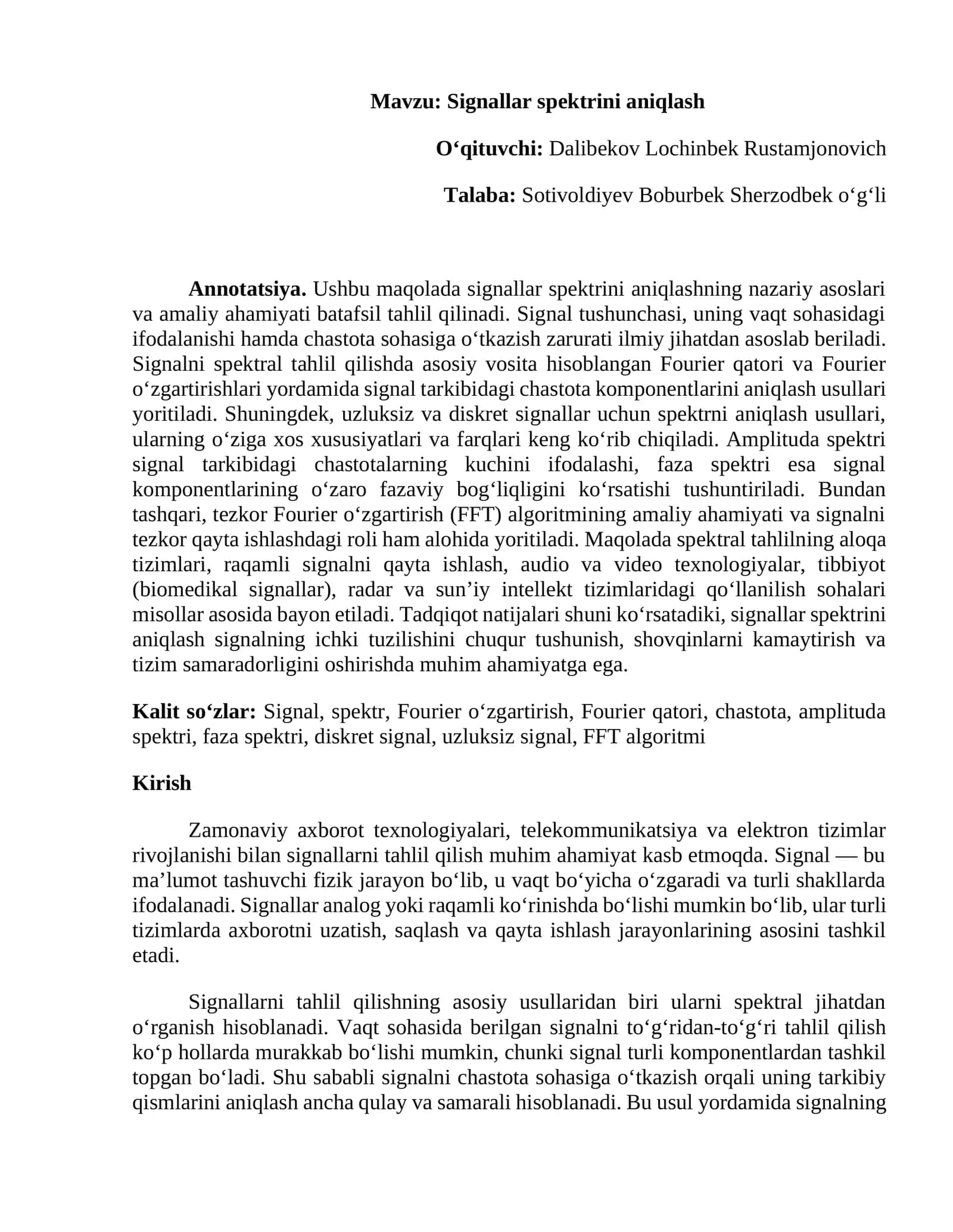 Signallar spektrini aniqlash 1