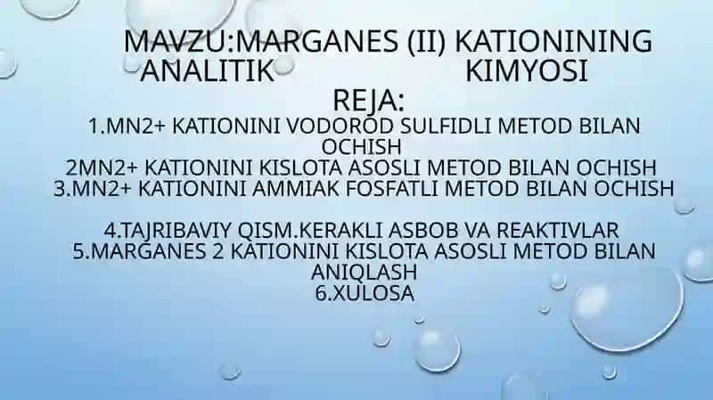 marganes (ii) kationining analitik kimyosi