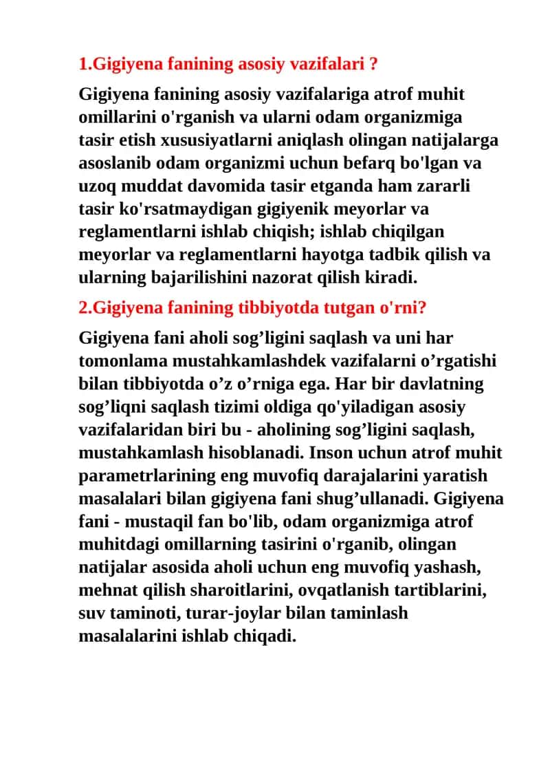 Gigiyena fanining asosiy vazifalari 1