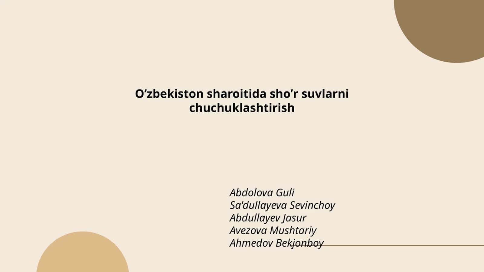 Oʼzbekiston sharoitida shoʼr suvlarni chuchuklashtirish 1