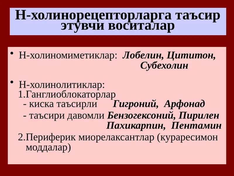 Н холинорецепторларга таъсир этувчи воситалар 1