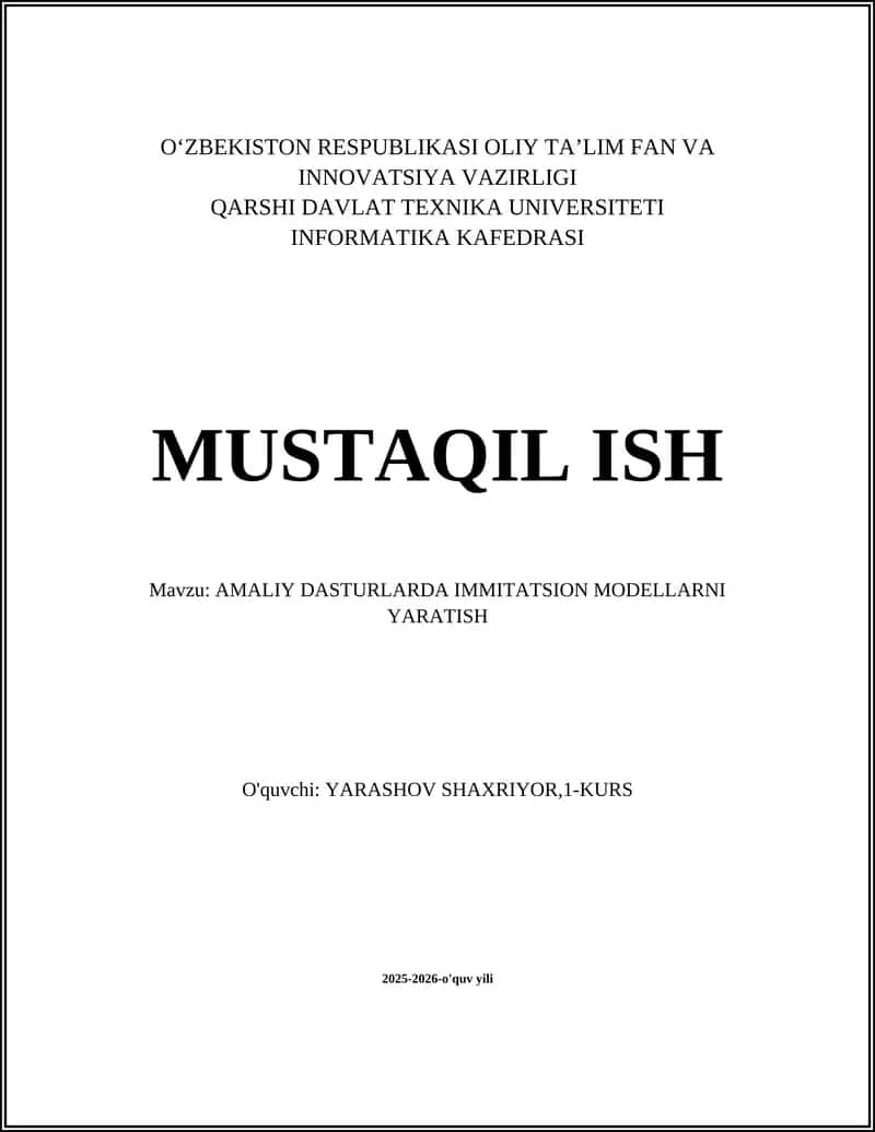 IMITATSION MODELLARNI YARATISH 1