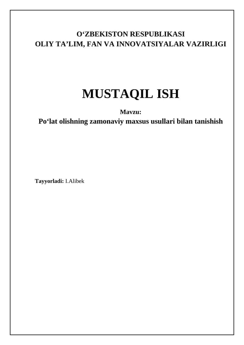 Po'lat eritishning maxsus zamonaviy usullari 1