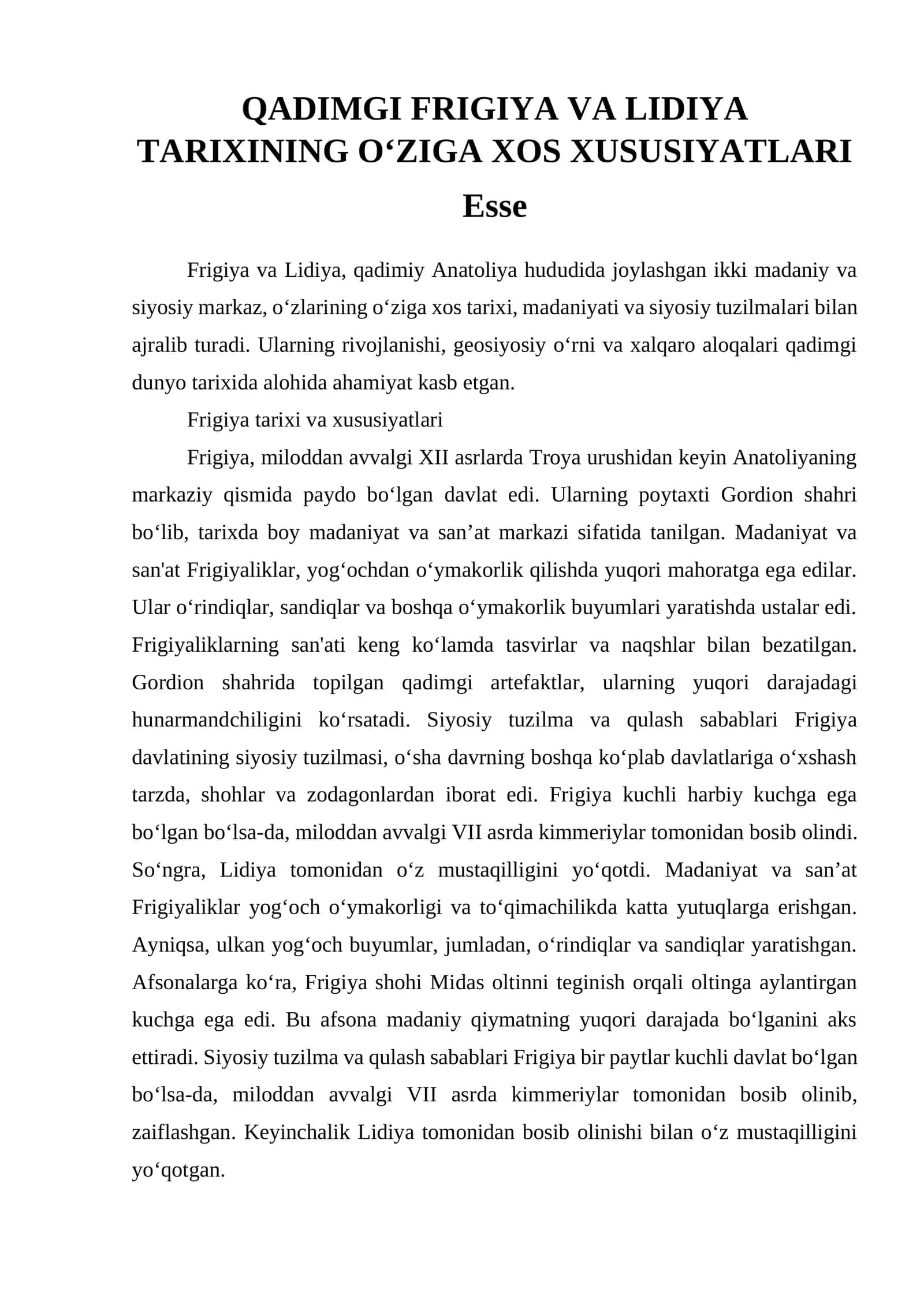 QADIMGI FRIGIYA VA LIDIYA TARIXINING O‘ZIGA XOS XUSUSIYATLARI 1
