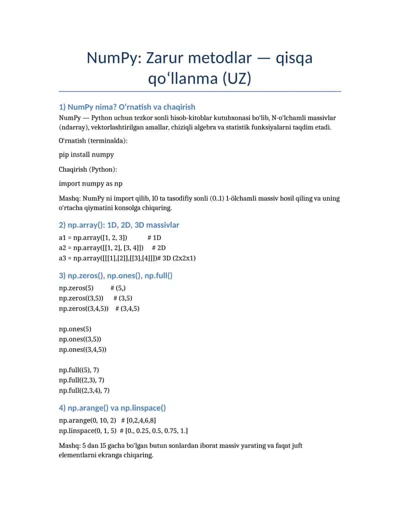 IT uchun numpy qollanma 1