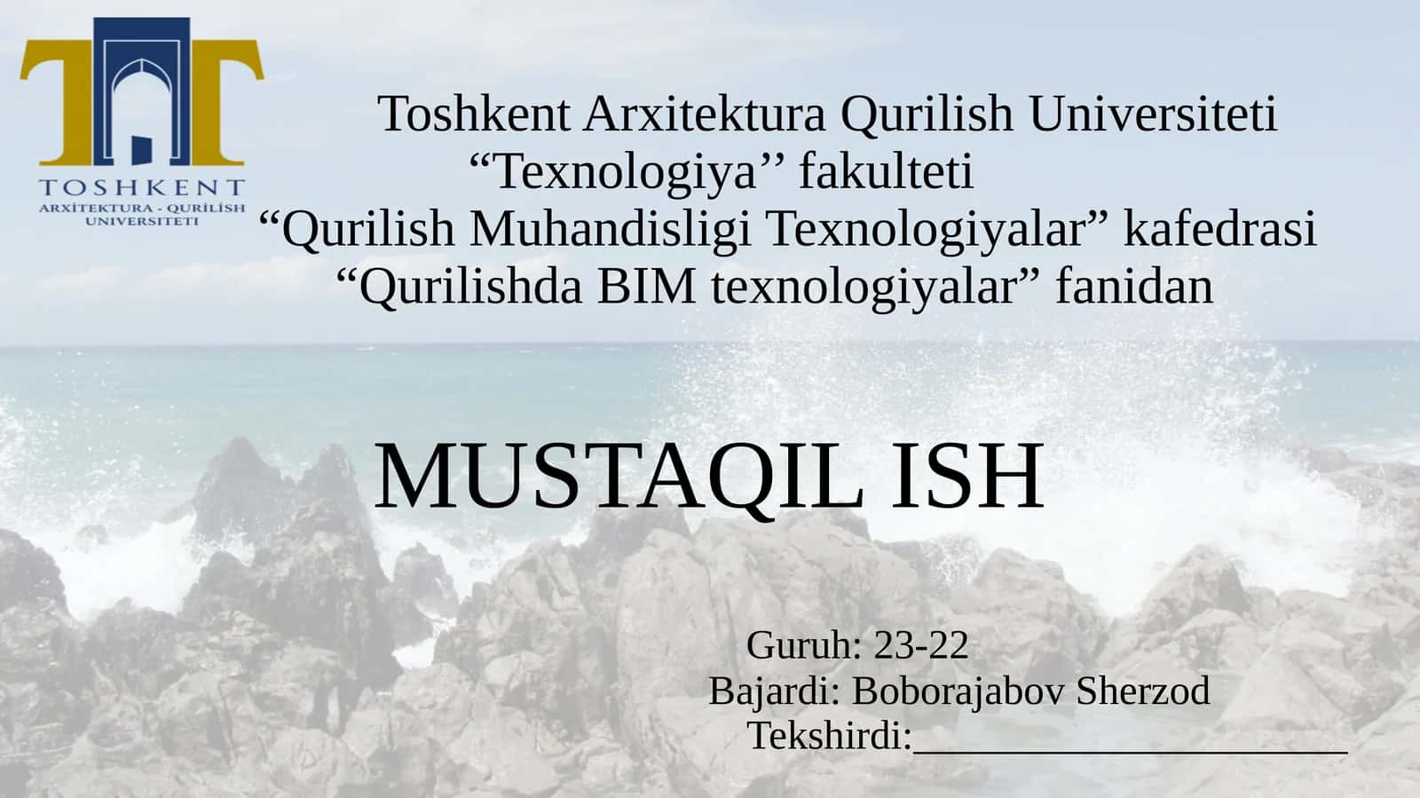 Qurilish Muhandisligi Texnologiyalar 1