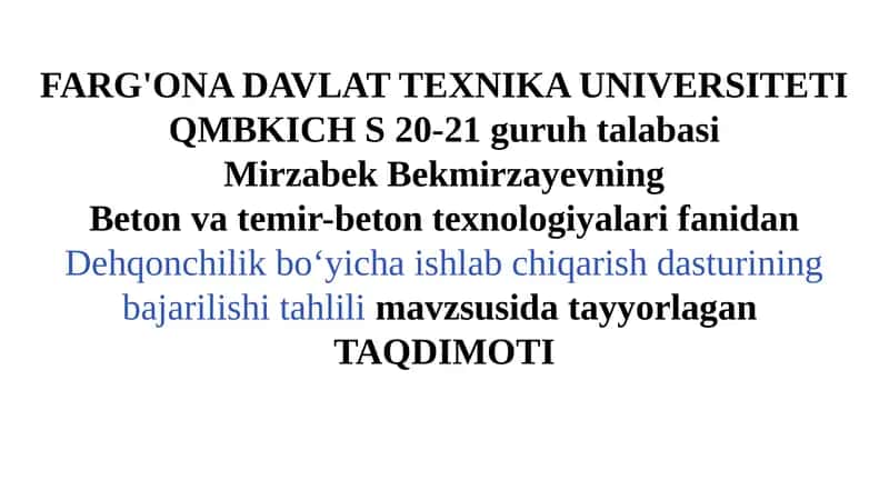 Dehqonchilik Ishlab Chiqarishi Bo‘yicha Hisobot 1