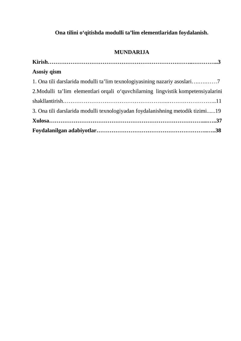 Ona tilini o‘qitishda modulli ta’lim elementlaridan foydalanish 1
