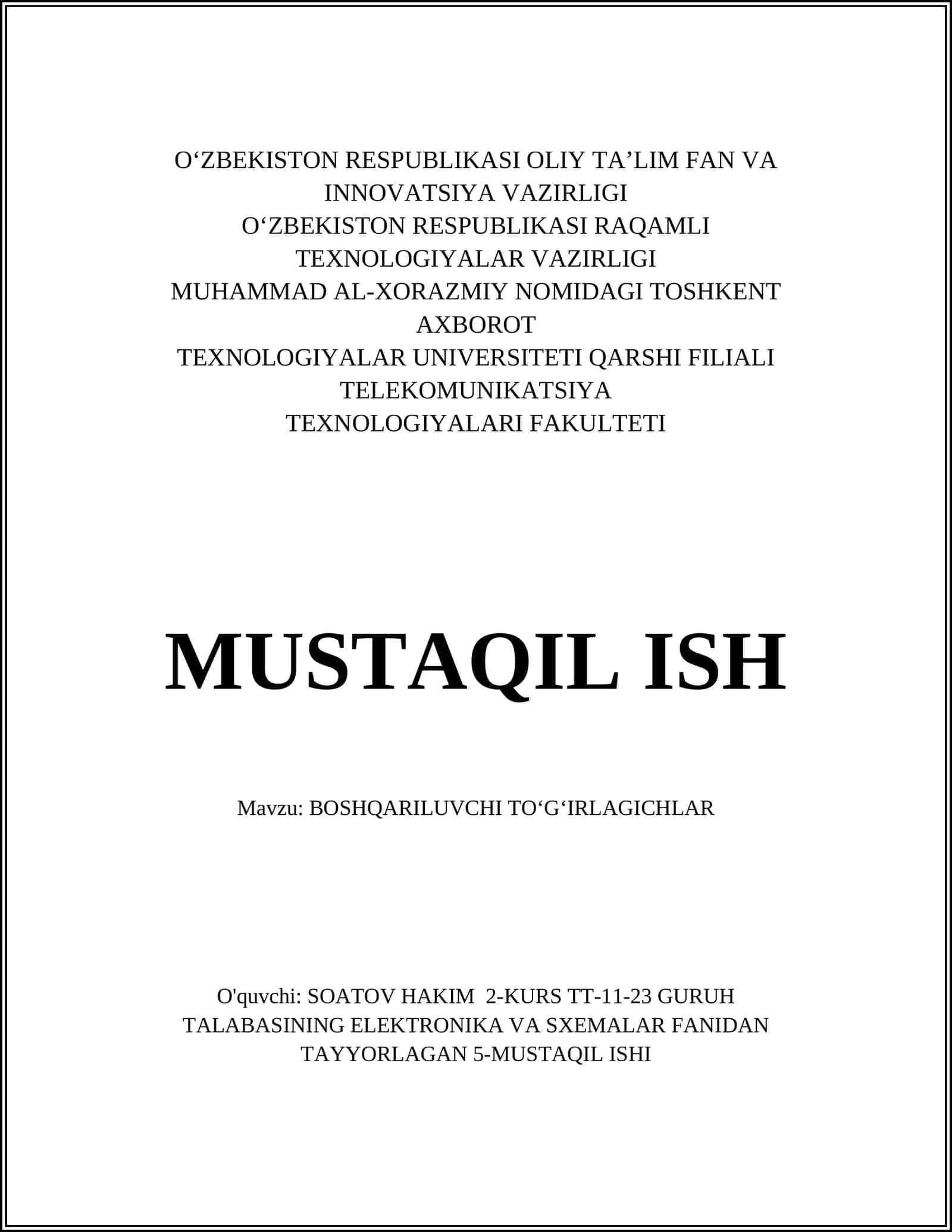 BOSHQARILUVCHI TOʻGʻIRLAGICHLAR 1