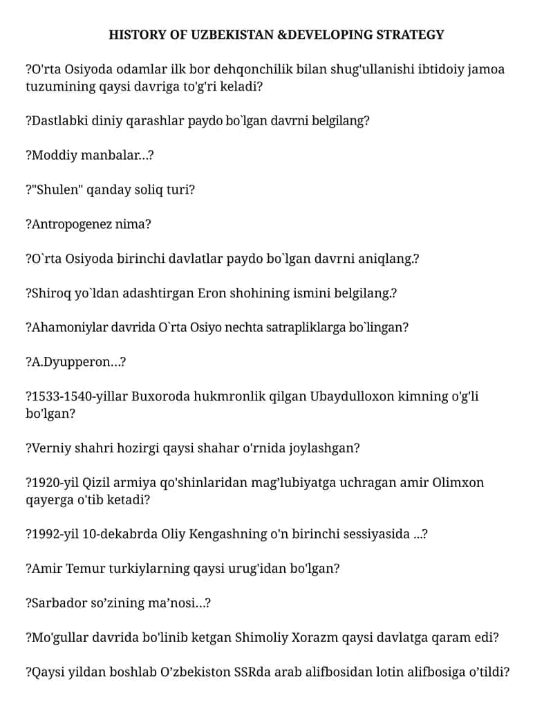 O'zbekiston tarixi va rivojlanish strategiyasi 1