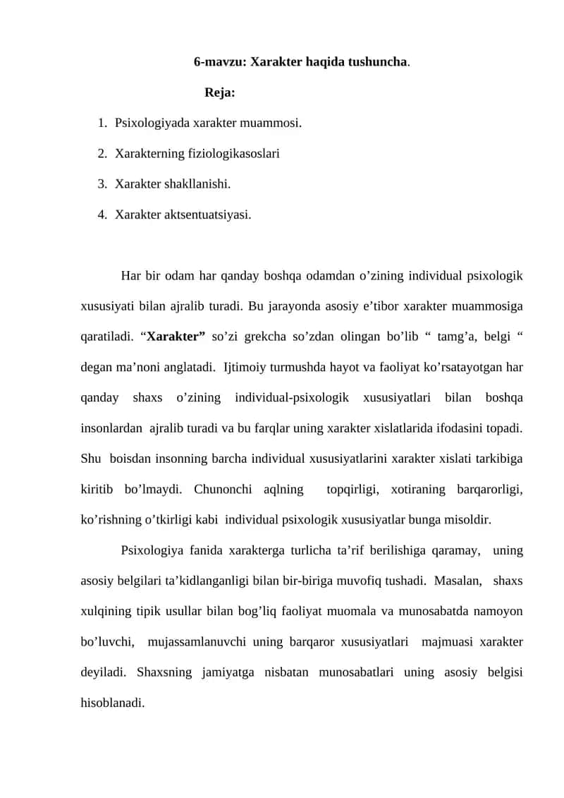 Xarakter haqida tushuncha 1