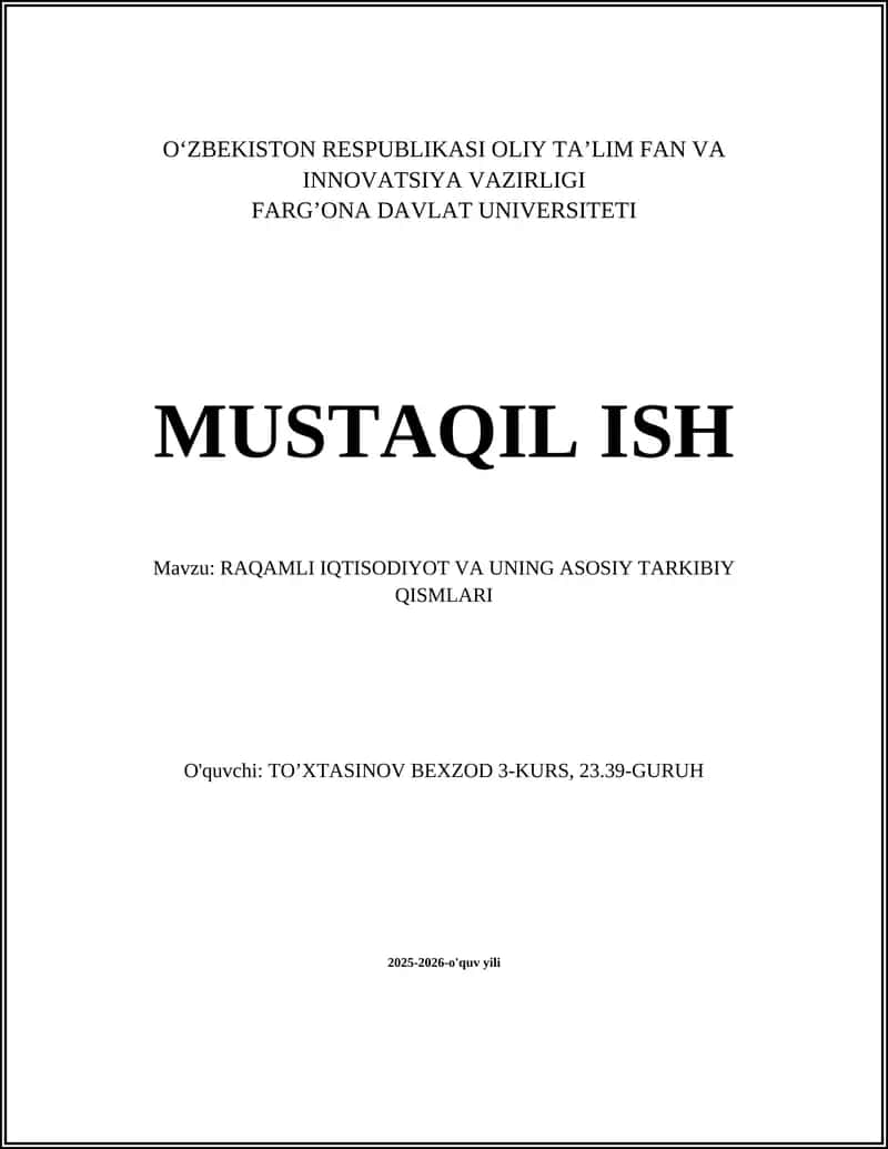 Raqamli Iqtisodiyot va uning asosiy tarkibiy qismlari 1