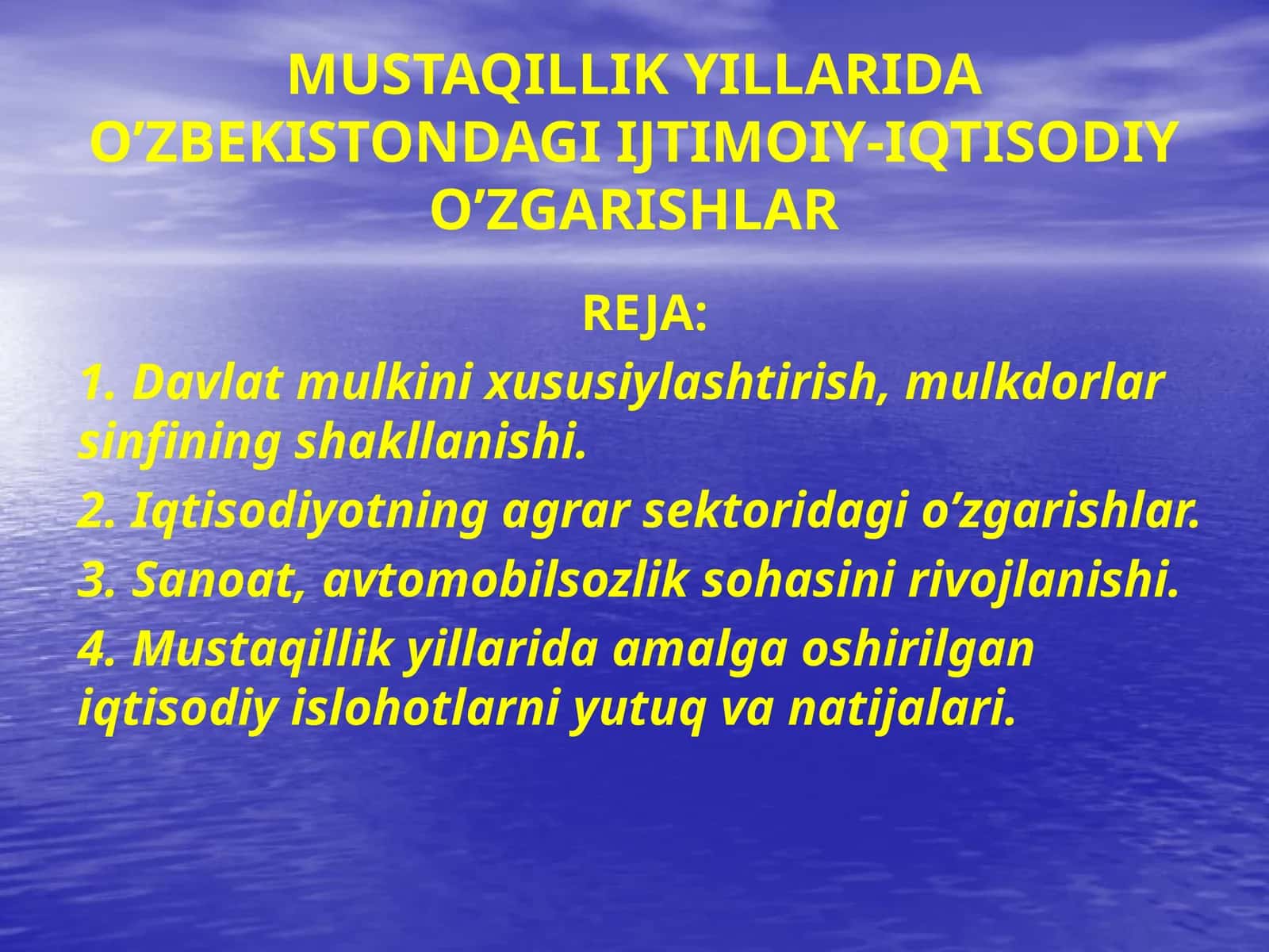 Iqtisodiyotning agrarsektoridagi o’zgarishlar 1