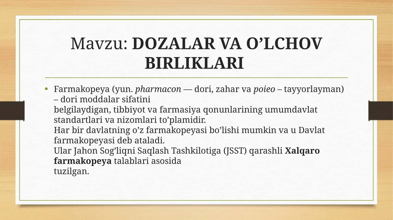 DOZALAR VA O’LCHOV BIRLIKLARI 1