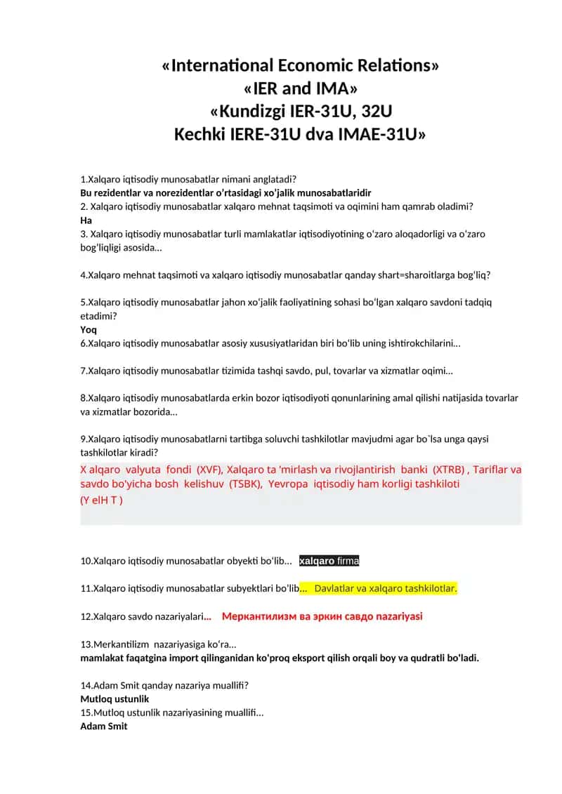 International Economic Relations 1