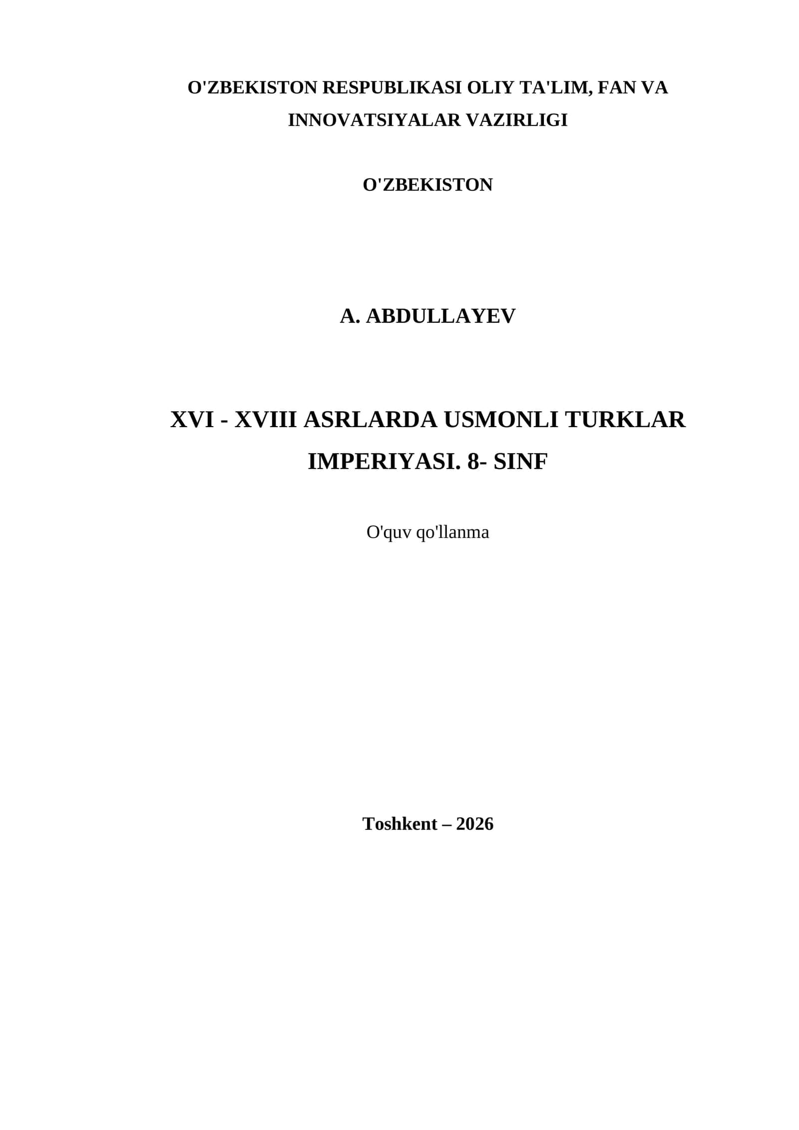 XVI - XVIII ASRLARDA USMONLI TURKLAR IMPERIYASI. 8- SINF 1