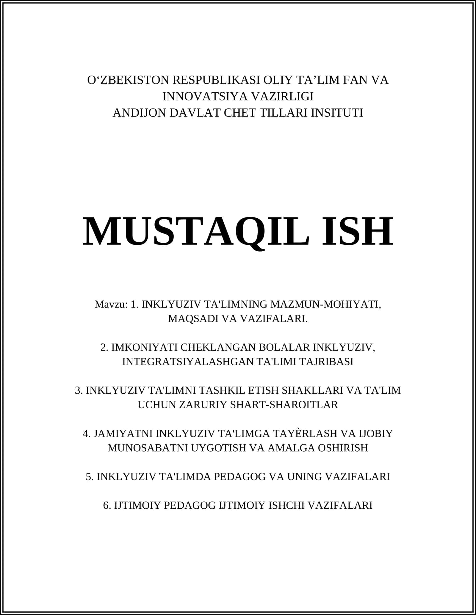INKLYUZIV TA'LIMNING NAZARIY ASOSLARI 1