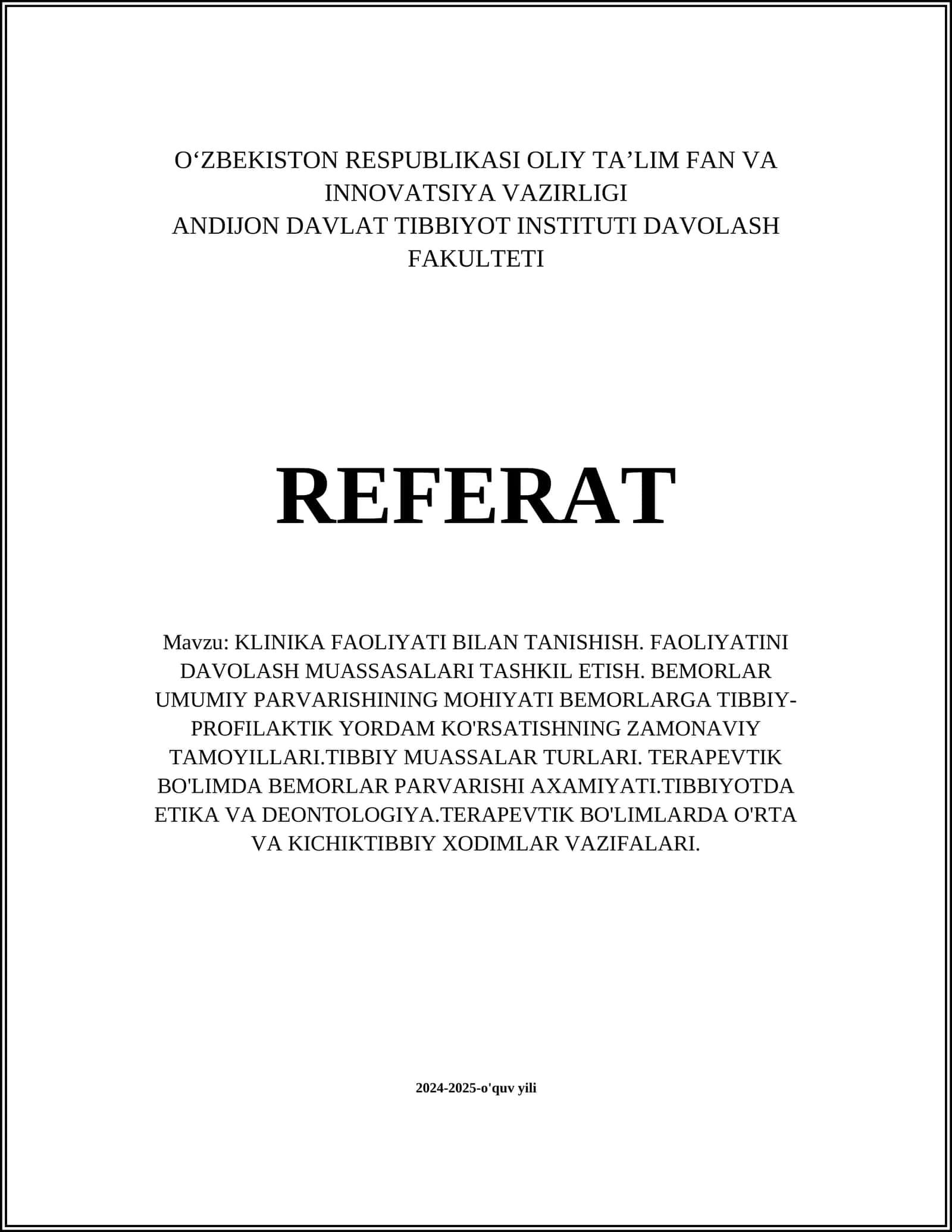 KLINIKA FAOLIYATI BILAN TANISHISH 1
