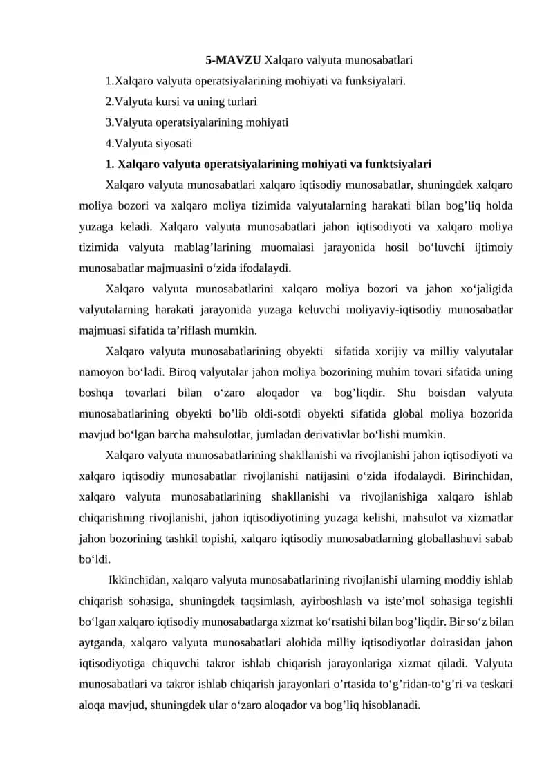 Xalqaro valyuta munosabatlari 1