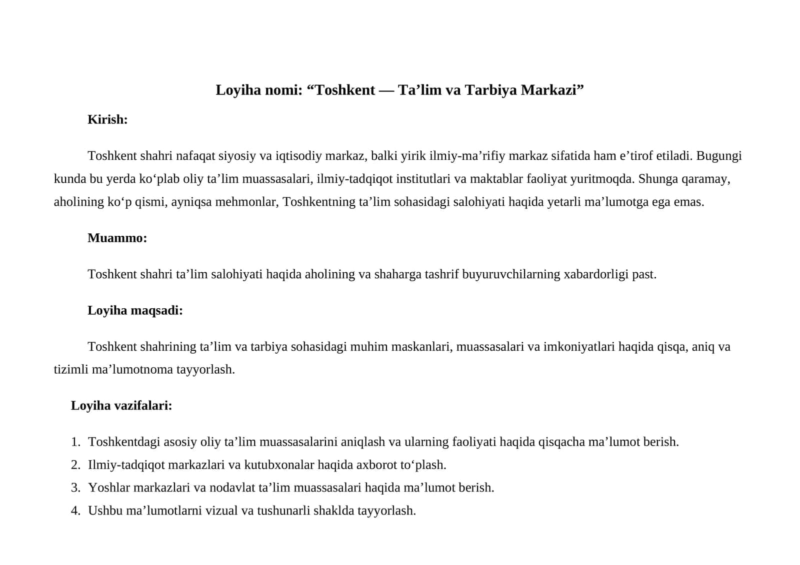 "Toshkent — Ta’lim va Tarbiya Markazi" 1
