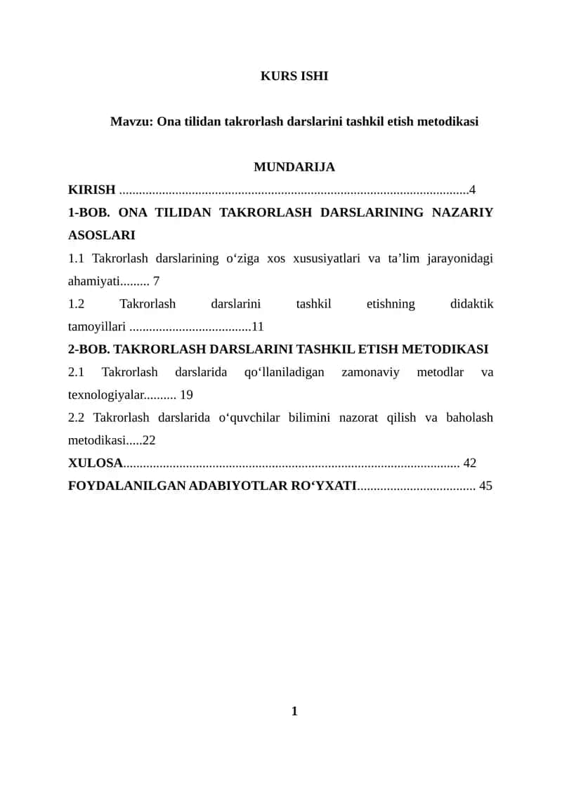 Ona tilidan takrorlash darslarini tashkil etish metodikasi 1