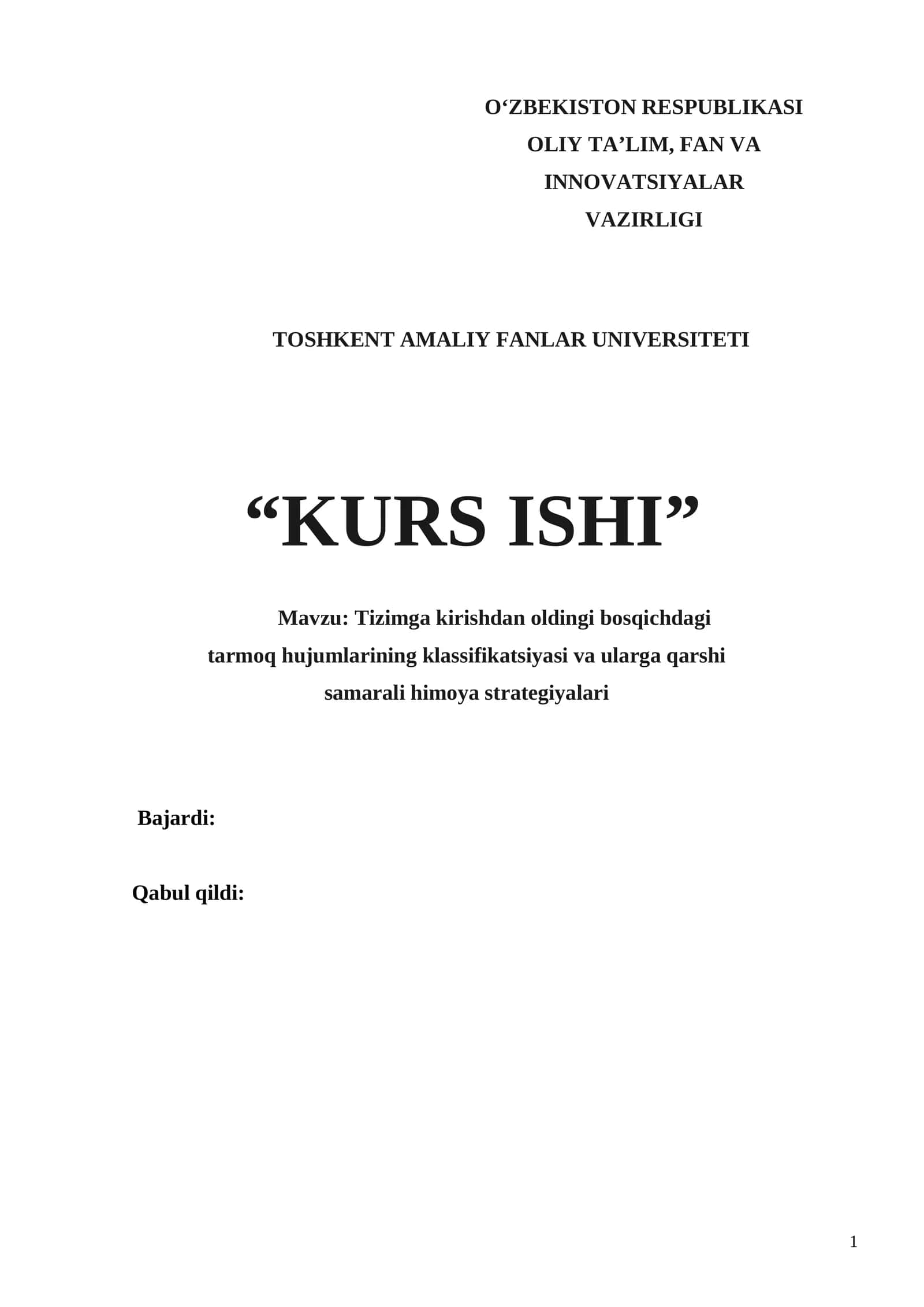 Tizimga kirishdan oldingi bosqichdagi tarmoq hujumlarining klassifikatsiyasi va ularga qarshi samarali himoya strategiyalari 1