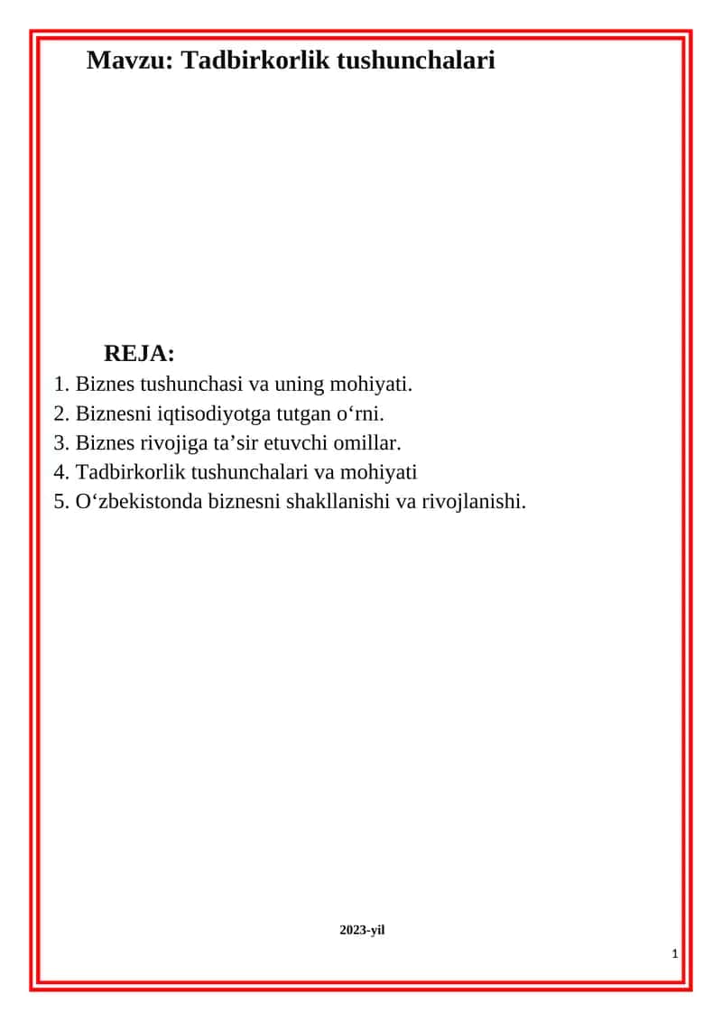 Biznes faoliyati va tadbirkorlik 1