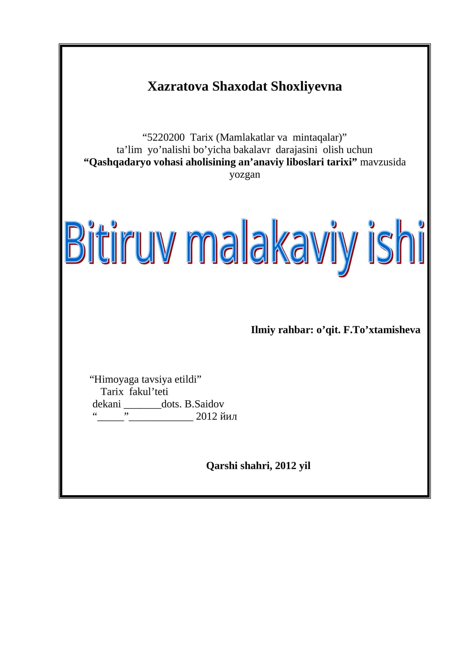 Qashqadaryo vohasi aholisining an’anaviy liboslari tarixi 1
