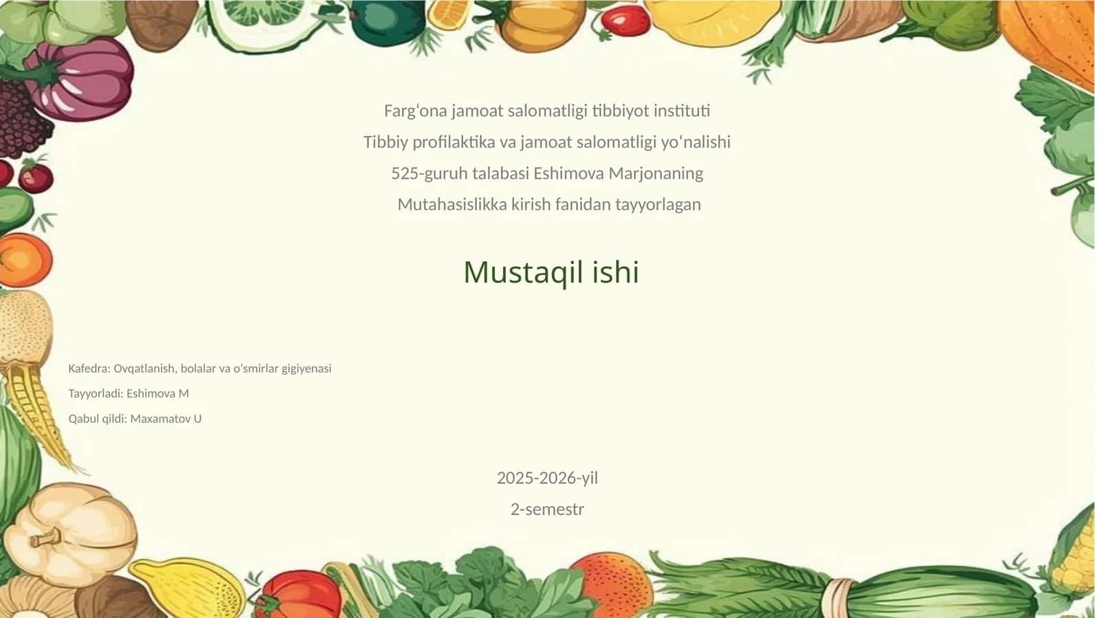 KUNLIK OVQATLANISHMEʼYORLARI. TAOMNOMA TUZISH USULLARI 1