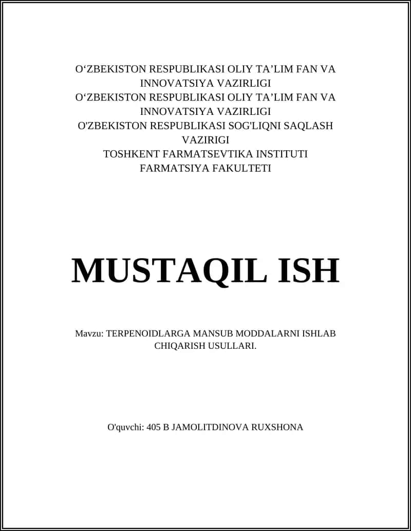 TERPENOIDLARGA MANSUB MODDALARNI ISHLAB CHIQARISH USULLARI 1