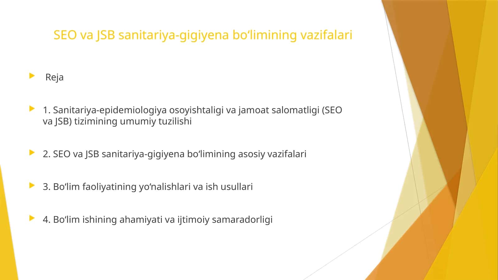 SEOvaJSB sanitariya-gigiyena bo‘limining vazifalari 1