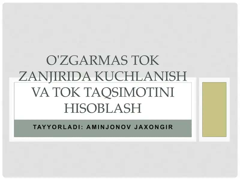 O'ZGARMAS TOK ZANJIRIDA KUCHLANISH VA TOK TAQSIMOTINI HISOBLASH 1