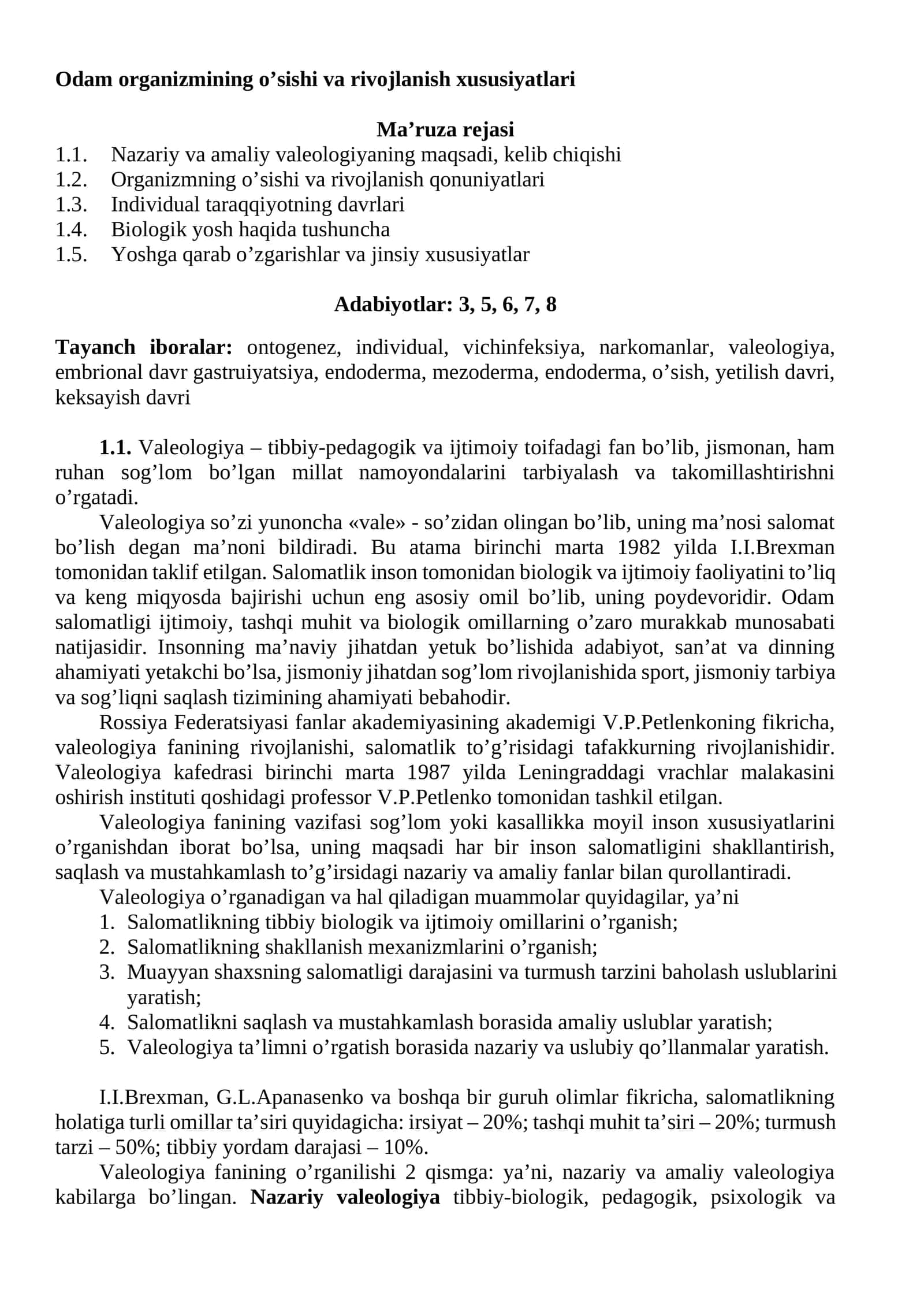 Odam organizmining o’sishi va rivojlanish xususiyatlari 1