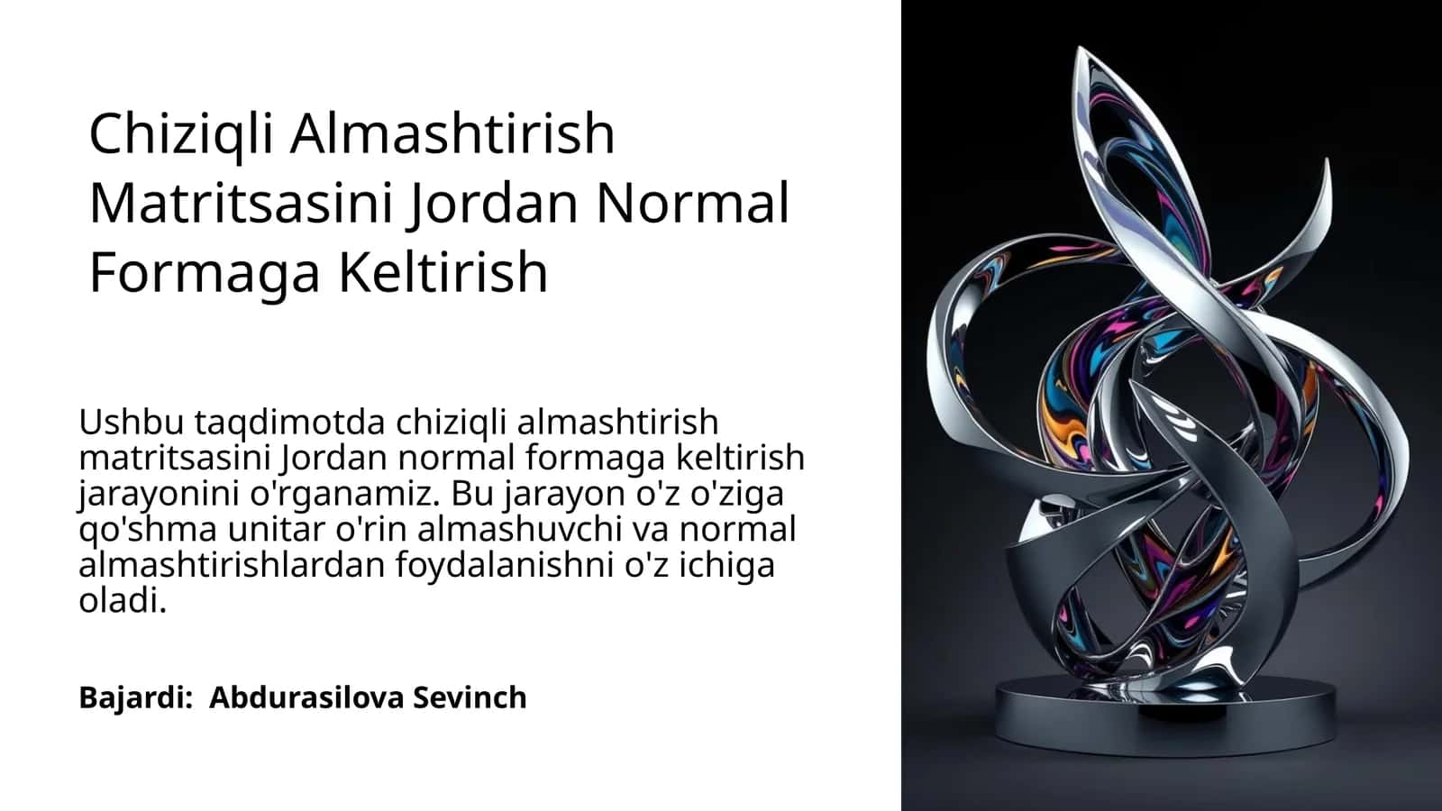Chiziqli Almashtirish Matritsasini Jordan Normal Formaga Keltirish 1