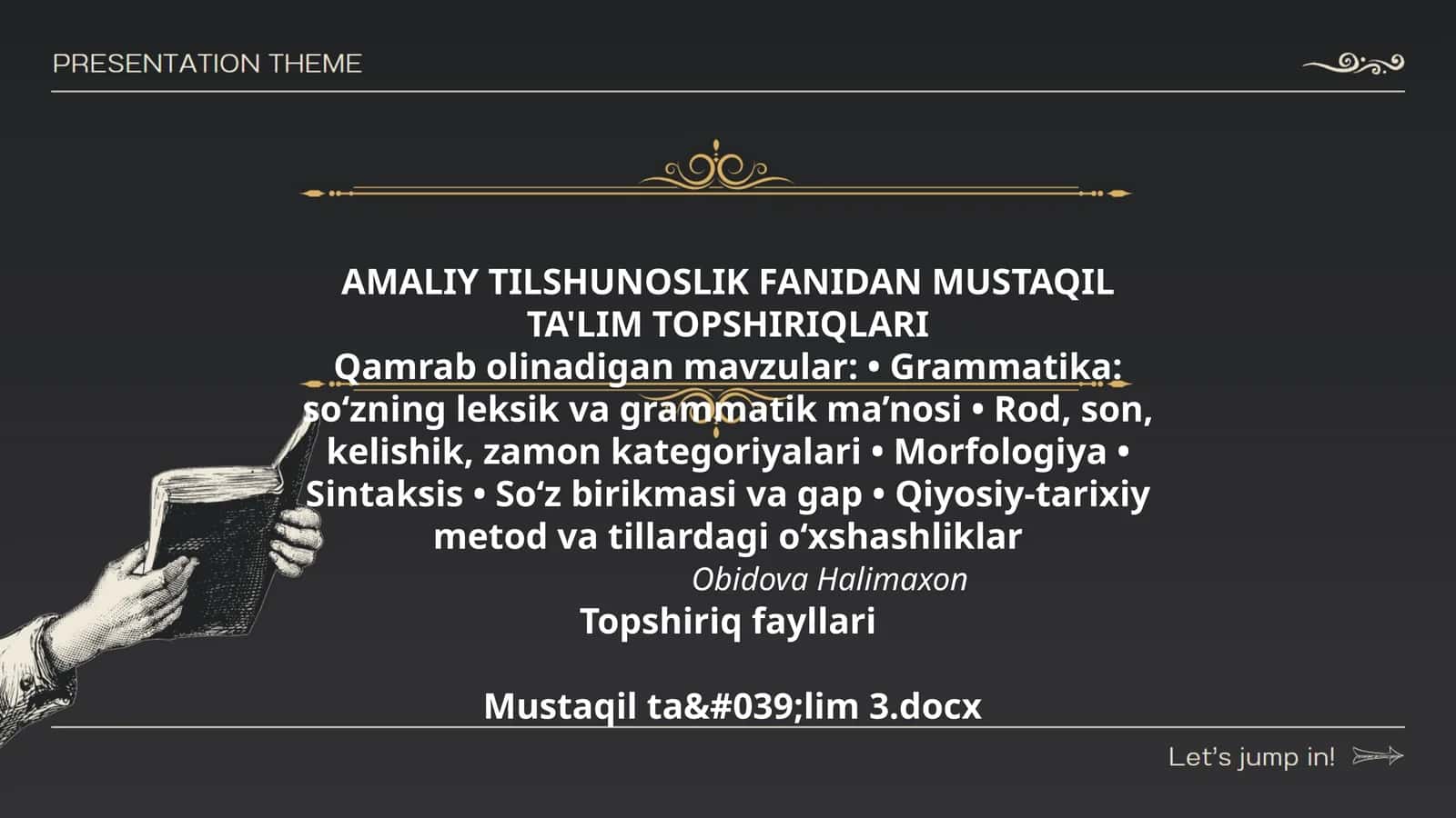 AMALIY TILSHUNOSLIK FANIDAN MUSTAQIL TA'LIM TOPSHIRIQLARI 1