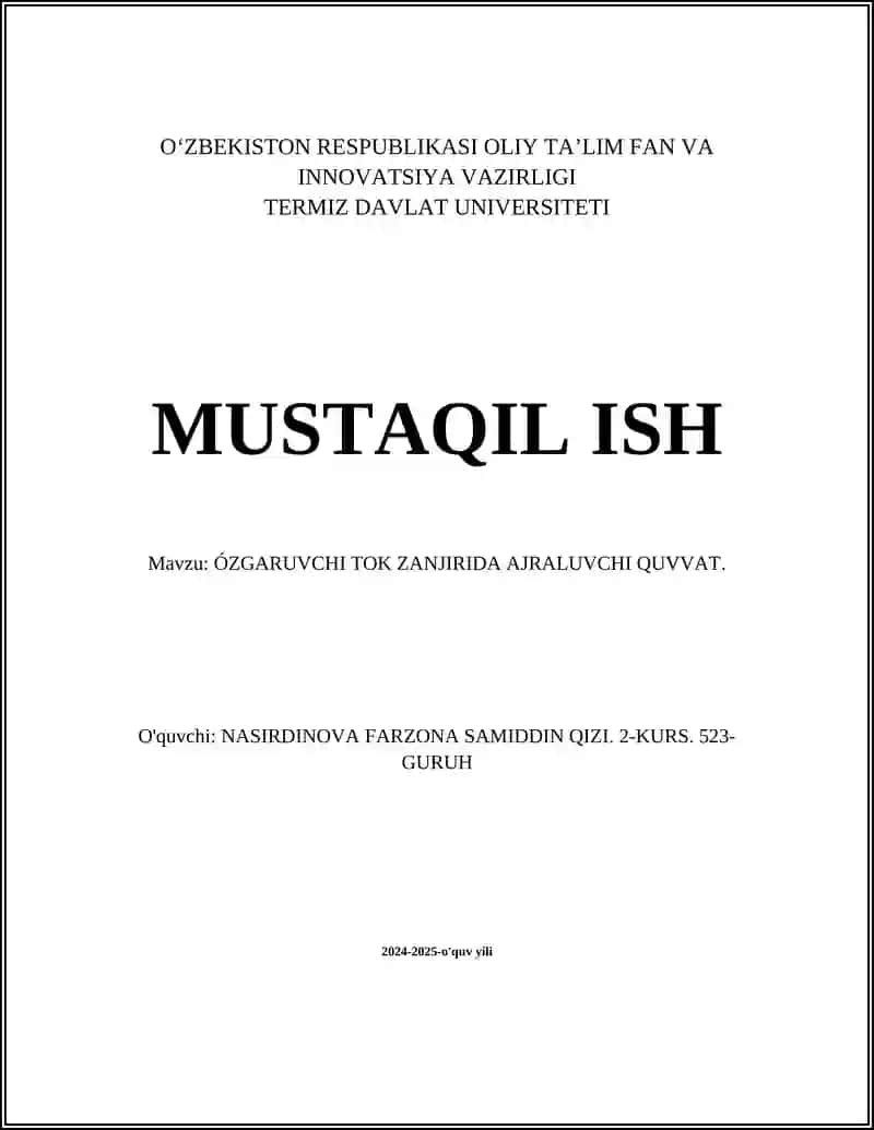 ÓZGARUVCHI TOK ZANJIRIDA AJRALUVCHI QUVVAT