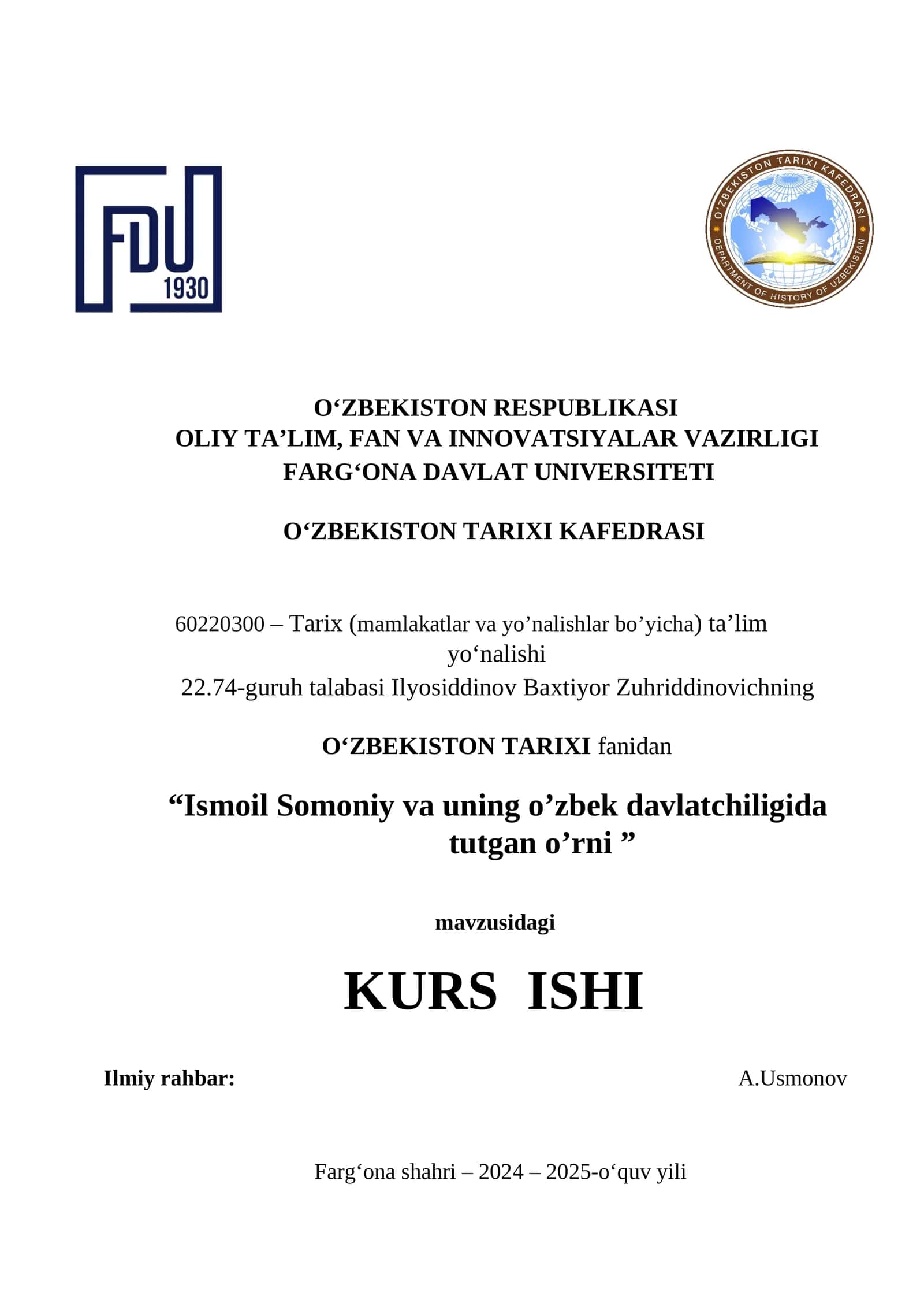 Ismoil Somoniy va uning o’zbek davlatchiligida tutgan o’rni 1
