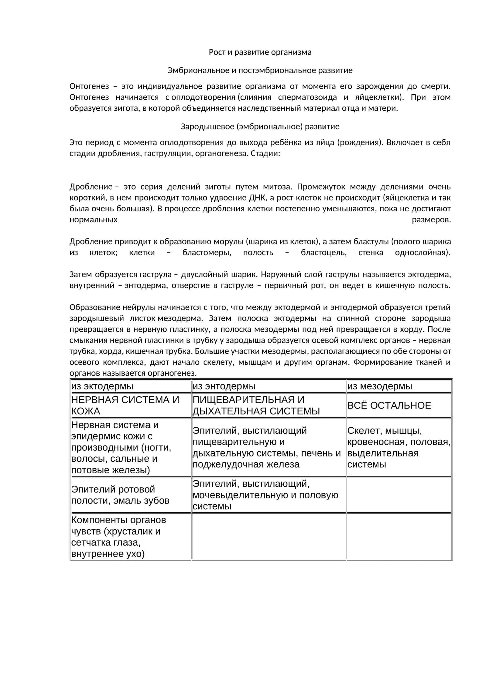 Рост и развитие организма 1