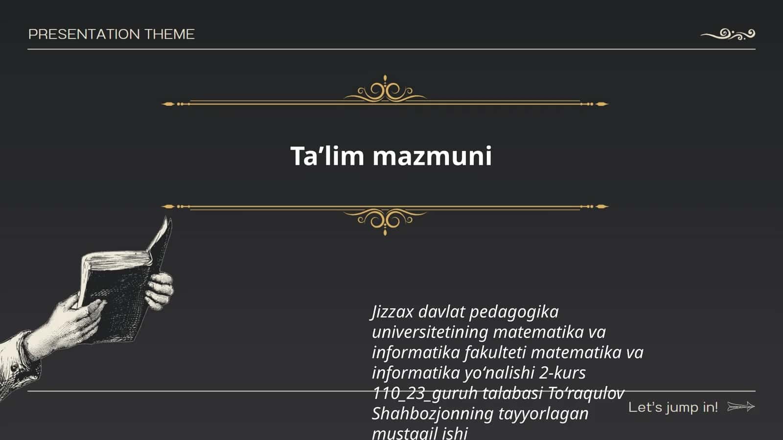 Toʻraqulov Shahbozjonning tayyorlagan mustaqil ishi 1