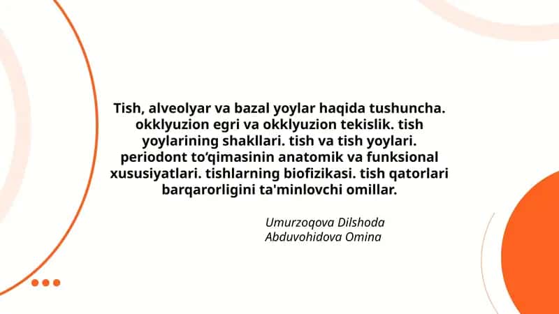 Tish, alveolyar va bazal yoylar haqida tushuncha 1