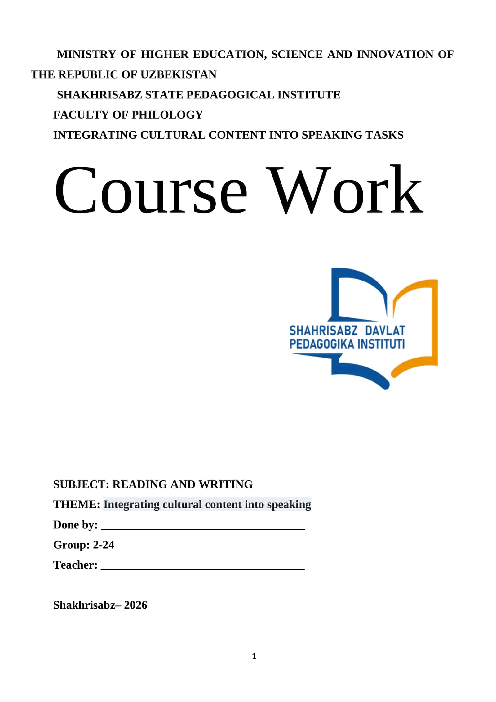 INTEGRATING CULTURAL CONTENT INTO SPEAKING TASKS 1